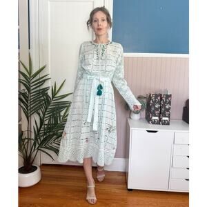 NWT HEMANT & NANDITA Eyelet Embroidered Midi Dress crochet mint blue 3261